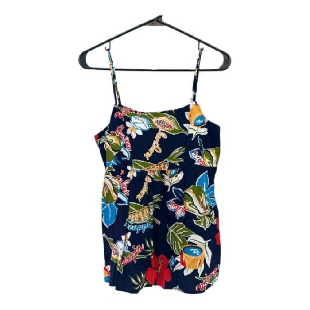 Vintage Y2K Era Hawaiian Originals Floral Print Tank Top - Blue and Multicolor S
